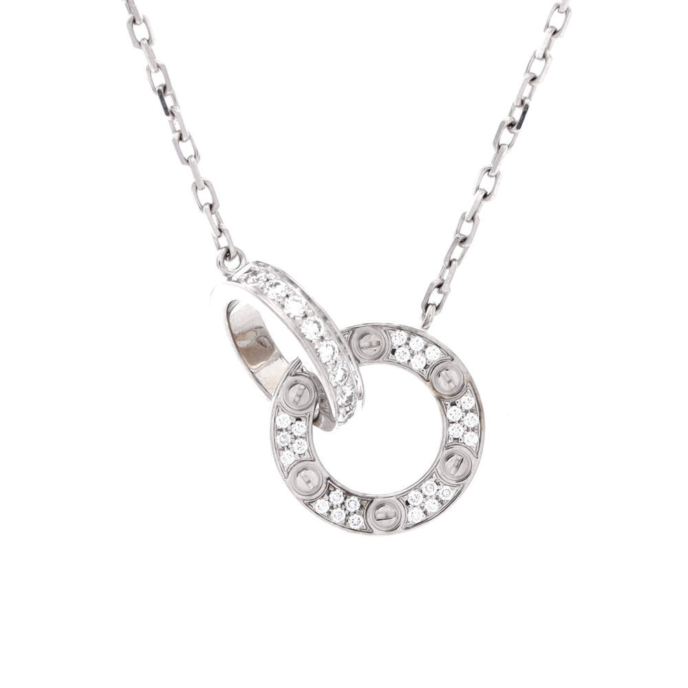 Cartier Love Interlocking Pave Necklace 18K White Gold and Diamonds